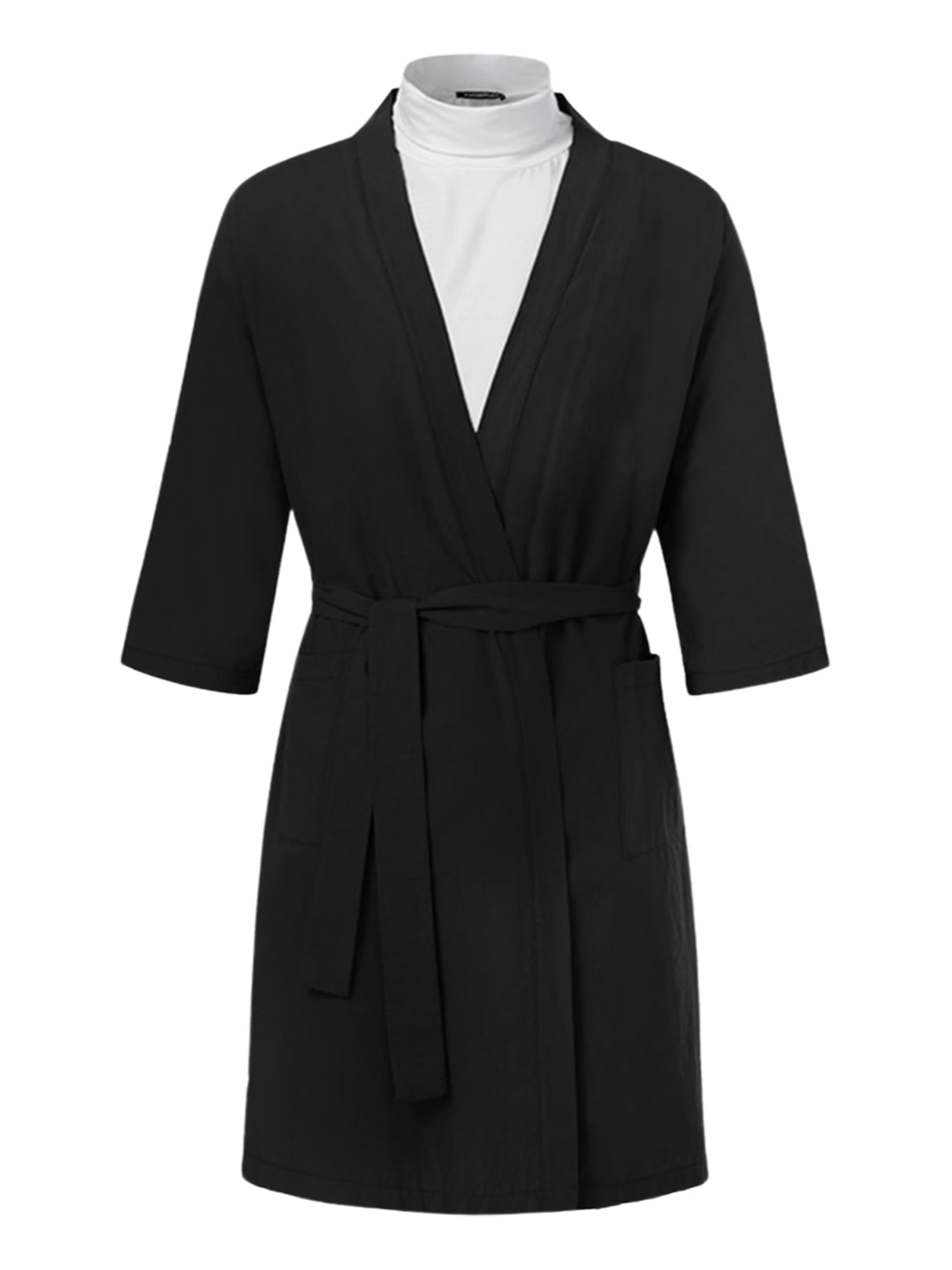 Men's Cotton Robe Lightweight Knit Solid Color Robe VNeck Half Sleeve