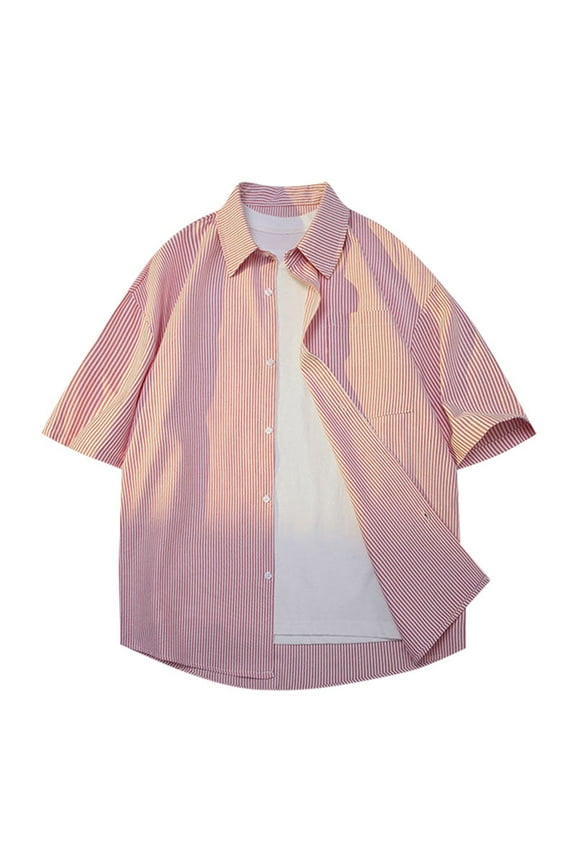 Men's Cotton Seersucker Button Down Shirt Casual Summer Beach Shirt Red XXXL