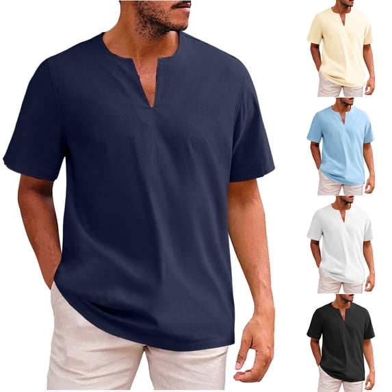 Men's Cotton Short Sleeve Henley T-Shirt Lapel Casual Sports Shirt Top Quick Dry Breathable Daily Gym Workout Beach Vacation | Zenithor,Black L