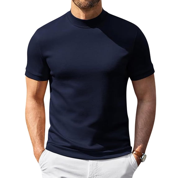 Men's Cotton Short Sleeve Mock Neck Pullover Sweaters Casual Stylish Slim Fit Basic Top
