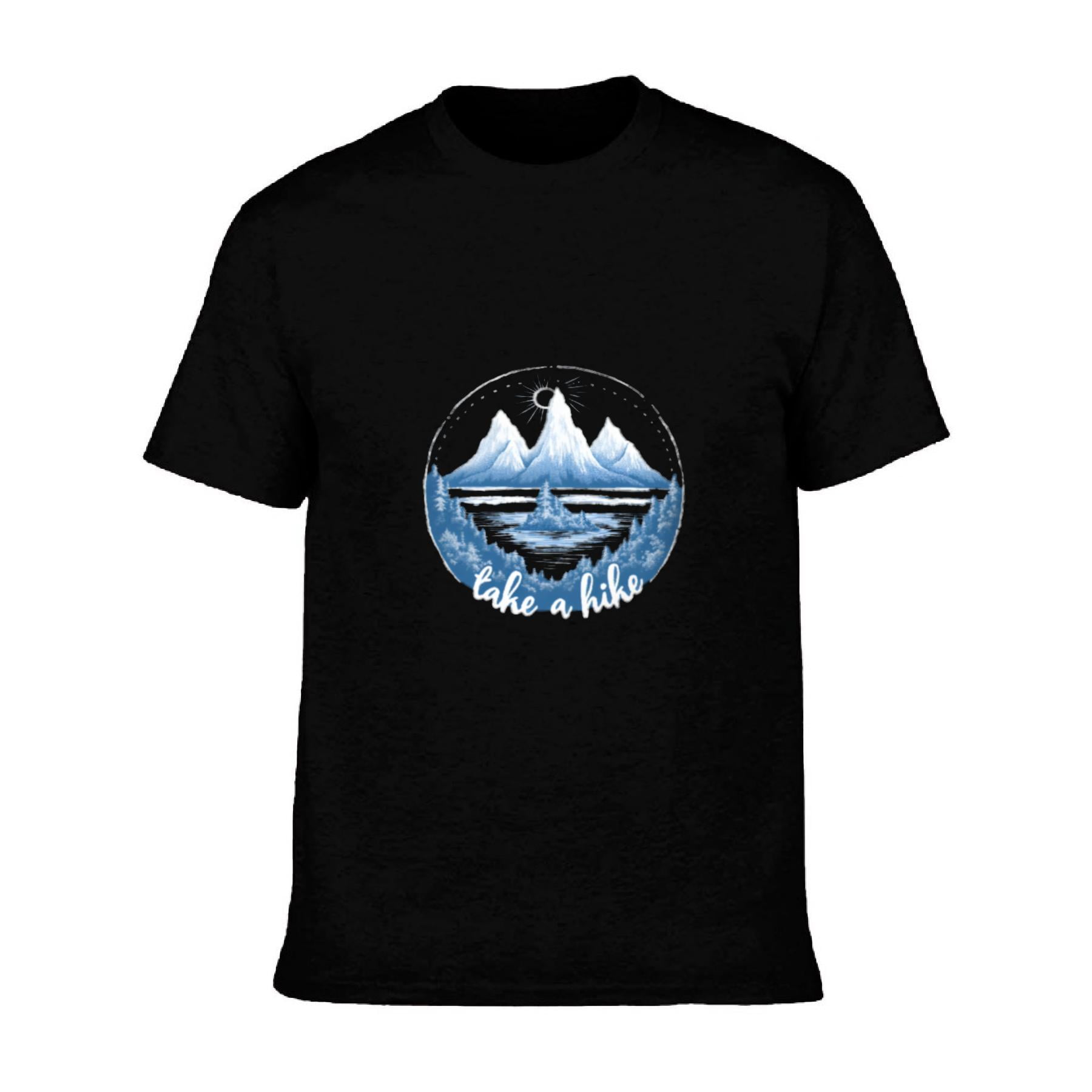 Men's Cotton Short Sleeve T-Shirt - Black Tee with Circular Mountain ...