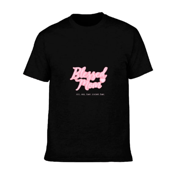 Men's Cotton Short Sleeve T-Shirt - ' Blessed Mom ' Cursive Design with ' ALL ALL ALL EVERY DAY ' Text - Stylish Crew Neck Tee