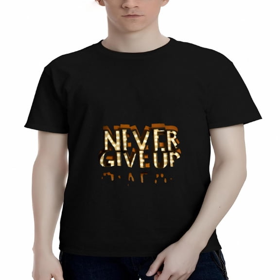 Men's Cotton Short Sleeve T-Shirt - Bold ' NEVER GIVE UP ' Tiger-Print Design Motivational Tee Top Stylish and Comfortable