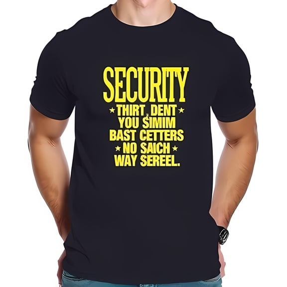 Men's Cotton Short Sleeve T-Shirt - Bold 'SECURITY' Print with Humorous Misspellings - Casual Navy Blue Tee