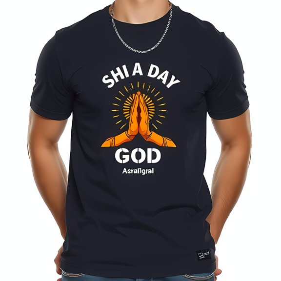 Men's Cotton Short Sleeve T-Shirt - Bold " SHI A DAY GOD " Graphic with Prayer Hands Design Spiritual Theme Relaxed Fit