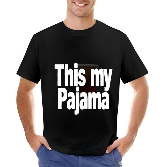 Men's Cotton Short Sleeve T-Shirt - Bold White Text " This My Pajama " - Simple Design Casual Comfort Tee