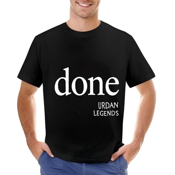 Men's Cotton Short Sleeve T-Shirt - Bold ' done ' Text with ' URBAN LEGENDS ' Design - Simple Black Tee