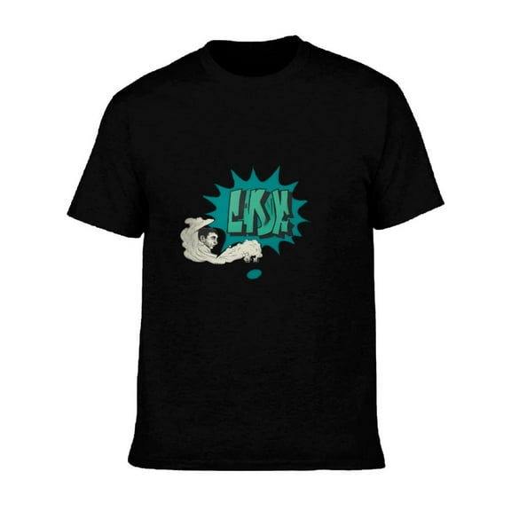Men's Cotton Short Sleeve T-Shirt - Cartoon Character with Surprised Expression & Speech Bubble in Bold Teal - Fun Graphic Tee