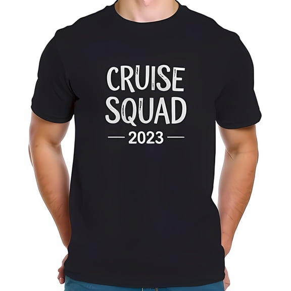 Men's Cotton Short Sleeve T-Shirt - Casual 'CRUISE SQUAD 2023' Graphic Tee in Print on Navy Blue