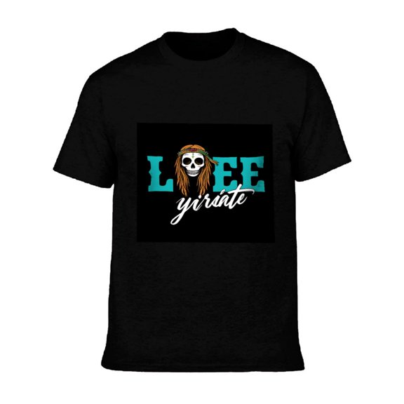 Men's Cotton Short Sleeve T-Shirt - Casual Graphic Tee with ' LOE y ' rstate ' Text & Skull with Dreadlocks Design in Turquoise & White