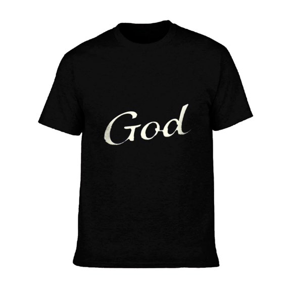 Men's Cotton Short Sleeve T-Shirt - Casual Tee with Elegant White Cursive ' God ' Design - Perfect for Everyday Wear