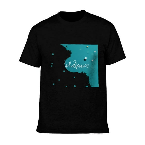 Men's Cotton Short Sleeve T-Shirt - Coastal Silhouette Design with ' Vadigue ' in Cursive Turquoise & White Artistic Tee Top