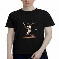 Men's Cotton Short Sleeve T-Shirt - Dynamic Baseball Player Mid - Swing Design White & Red Dark Background Sporty Tee Top