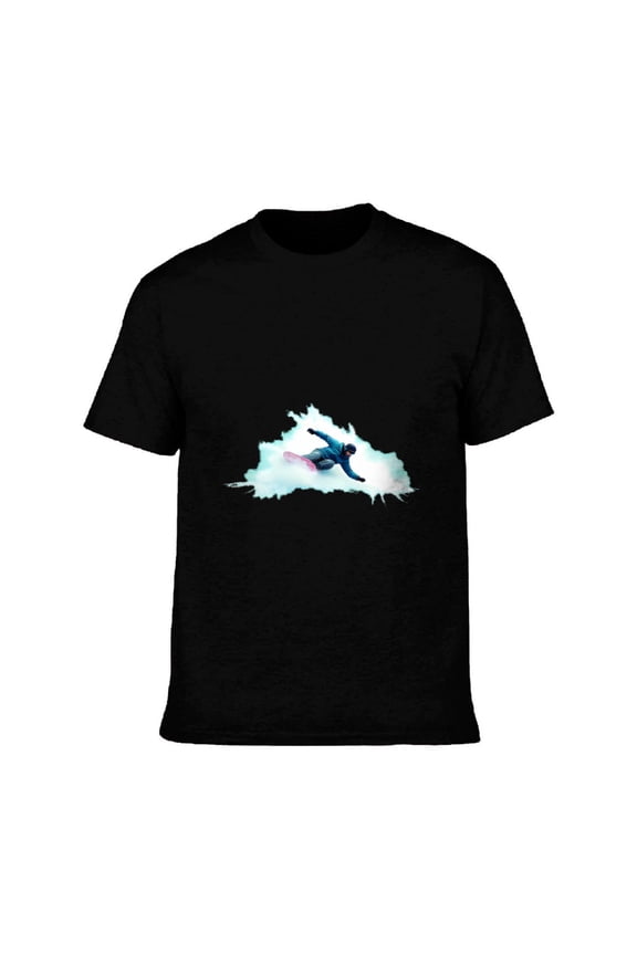 Men's Cotton Short Sleeve T-Shirt - Dynamic Blue Suit Graphic Flying Through Clouds - Vibrant Action Design Tee Top