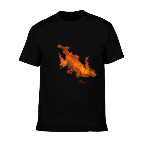 Men's Cotton Short Sleeve T-Shirt - Dynamic Fiery Flame Graphic Design on Black Background Energetic and Eye - Catching Tee Top