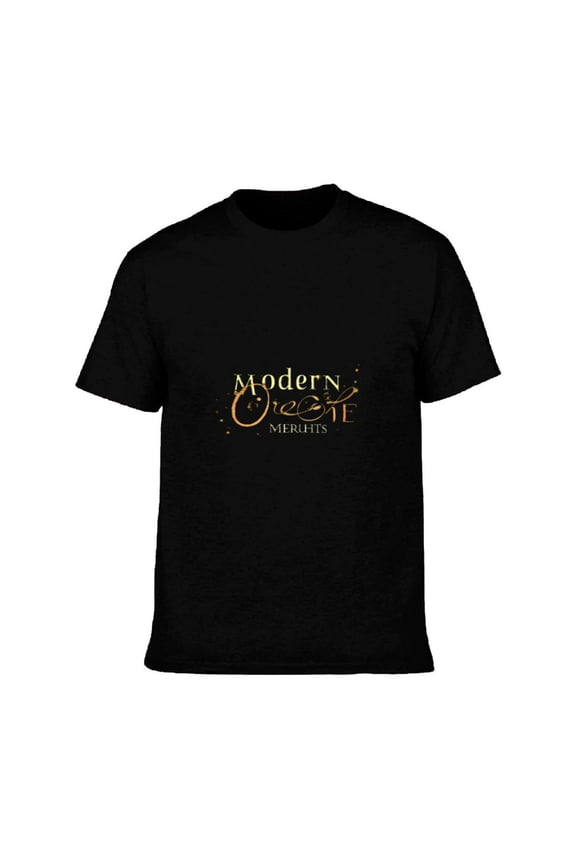 Men's Cotton Short Sleeve T-Shirt - Elegant Black Tee with Gold ' Modern IF MERUITS ' Decorative Flourish Design