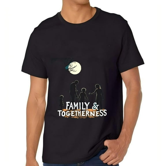 Men's Cotton Short Sleeve T-Shirt - Family Under Full Moon Design & Togetherness Graphic Tee