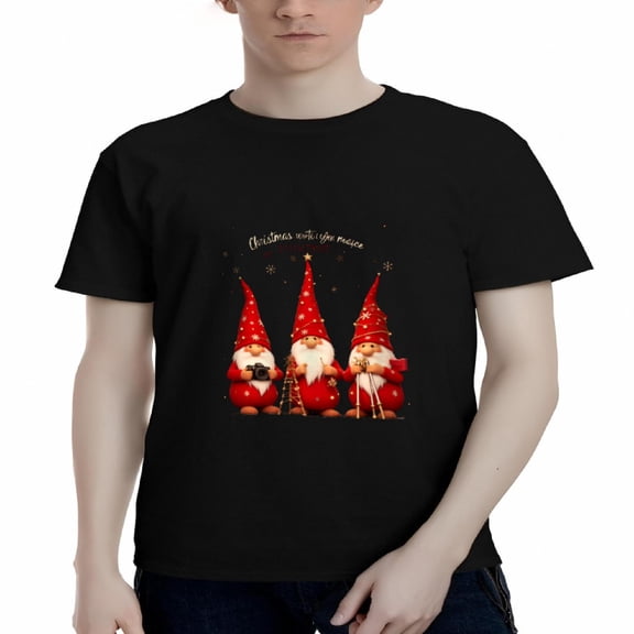 Men's Cotton Short Sleeve T-Shirt - Festive Design with Red & White Clothing Christmas Trees ' Christmas with You Mine ' Print