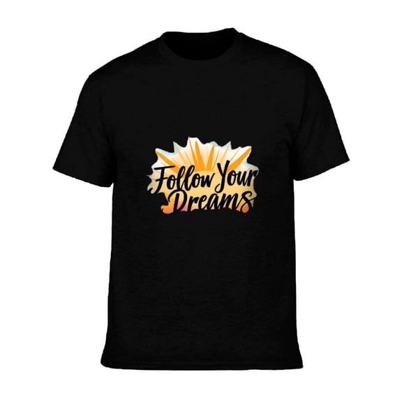 Men's Cotton Short Sleeve T-Shirt - " Follow Your Dreams " Bold Graphic Tee with Vibrant Orange & Yellow Burst Design