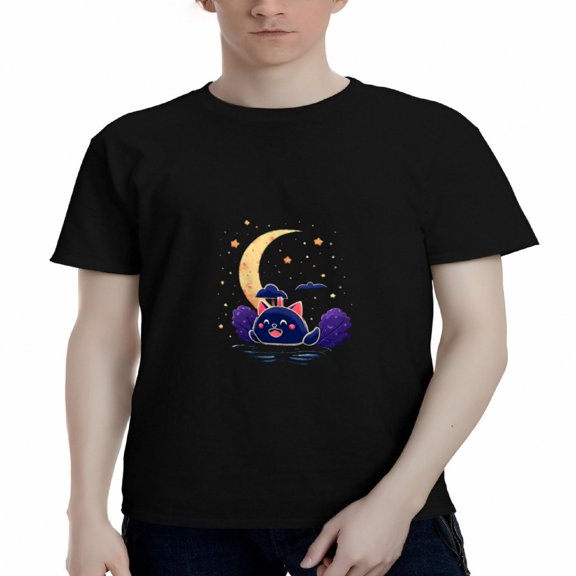 Men's Cotton Short Sleeve T-Shirt - Fun Cartoon Character Design with Stars Perfect for Casual Nights