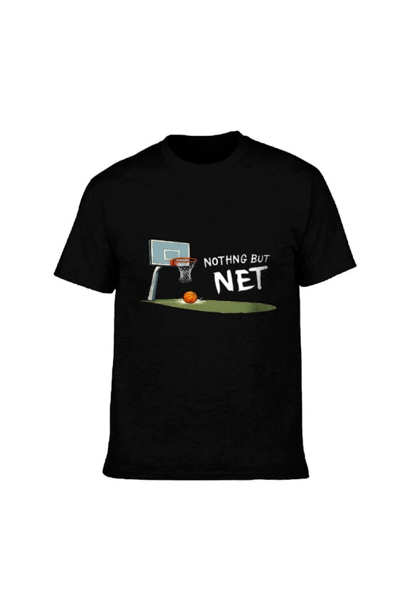 Men's Cotton Short Sleeve T-Shirt - Fun ' Nothing But Net ' Basketball Graphic Tee with Ball Design Casual Sportswear
