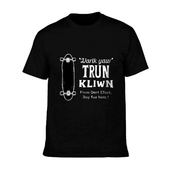Men's Cotton Short Sleeve T-Shirt - Fun Skateboard Graphic Tee with Playful Text: " Dork ya ' Truk Kliwn Free Effect "