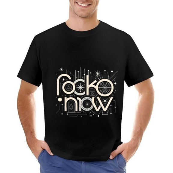 Men's Cotton Short Sleeve T-Shirt - Futuristic ' Facko Now ' Graphic Design with Geometric Shapes Stars and Arrows