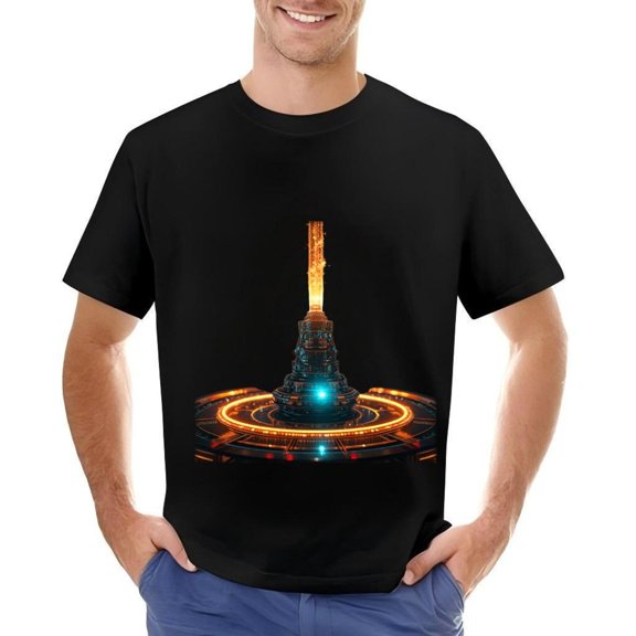 Men's Cotton Short Sleeve T-Shirt - Futuristic Glowing Spire Design Sleek Modern Pattern High - Tech Vibe Perfect for Space Exploration Enthusiasts