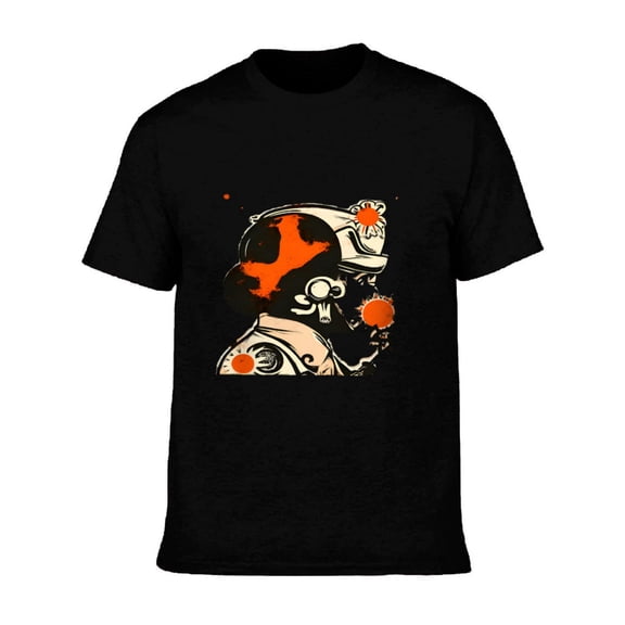 Men's Cotton Short Sleeve T-Shirt - Futuristic Helmet Design with Orange & Black Map Outline Stylish Graphic Tee Top
