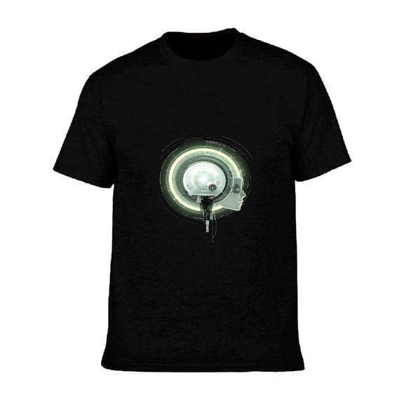 Men's Cotton Short Sleeve T-Shirt - Futuristic Human Profile Design with Glowing Circular - Tech-Inspired Tee Top