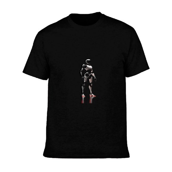 Men's Cotton Short Sleeve T-Shirt - Futuristic Humanoid Robot Graphic Tee Minimalist Design Sleek Metallic Illustration