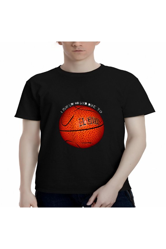 Men's Cotton Short Sleeve T-Shirt - Graphic Basketball Design with Text Orange & Black Accents Casual Tee Top
