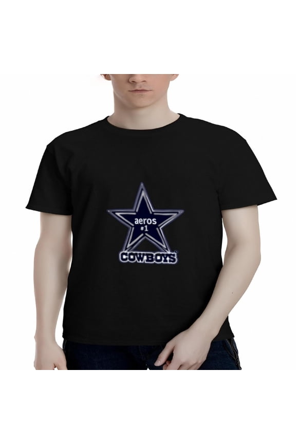 Men's Cotton Short Sleeve T-Shirt - Graphic Tee with Large Star Design and ' AEROS COW ' Print - Casual Wear