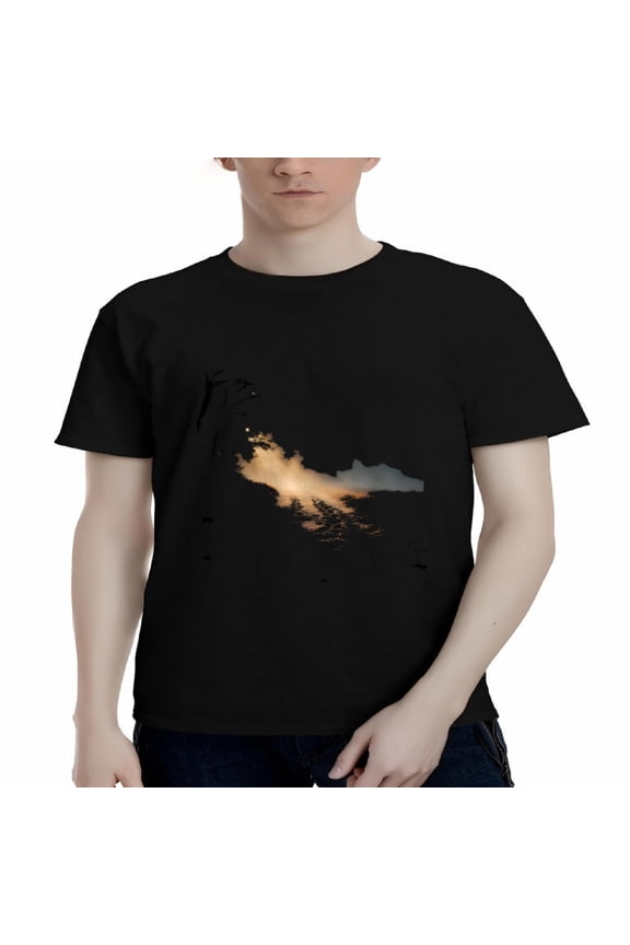 Men's Cotton Short Sleeve T-Shirt - Graphic Tee with Silhouette Head & Speech Bubble Cloud Design - Dark Background Glow Outline