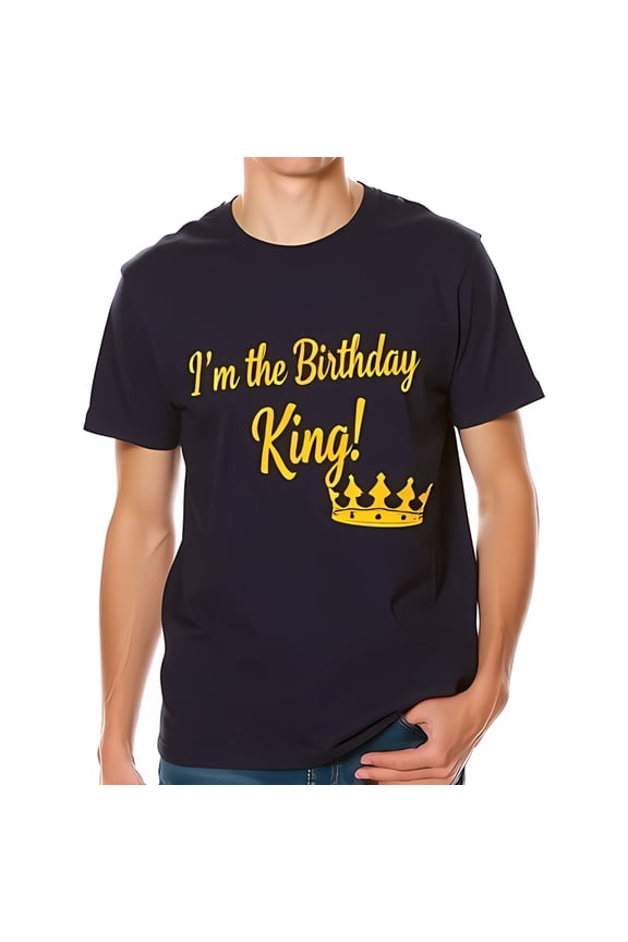 Men's Cotton Short Sleeve T-Shirt - 'I'm the Birthday King ' with Yellow Crown Graphic - Fun & Festive Design for Celebrations