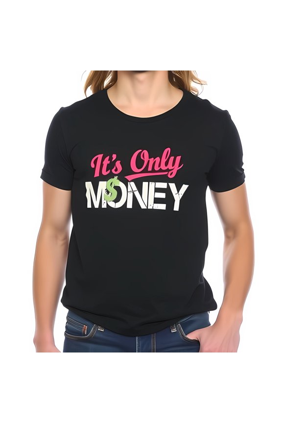 Men's Cotton Short Sleeve T-Shirt - " It's Only Money " Graphic Tee with Pink & White Design Casual Trendy Style