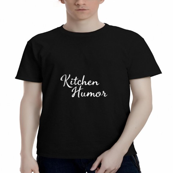 Men's Cotton Short Sleeve T-Shirt - ' Kitchen Humor ' Cursive Print Tee - Casual Round Neck Top for Lovers
