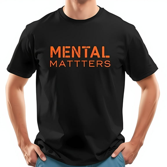 Men's Cotton Short Sleeve T-Shirt - " MENTAL MATTERS " Burnt Orange Print - Casual Mental Awareness Tee