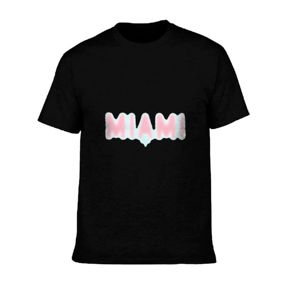 Men's Cotton Short Sleeve T-Shirt - Miami Drip Design in Pink & Light Blue on Black Background - Stylish Casual Tee Top