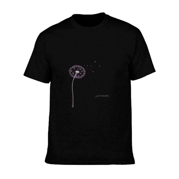 Men's Cotton Short Sleeve T-Shirt - Minimalist Design with ' just breathe ' Phrase - Elegant Nature-Inspired Tee