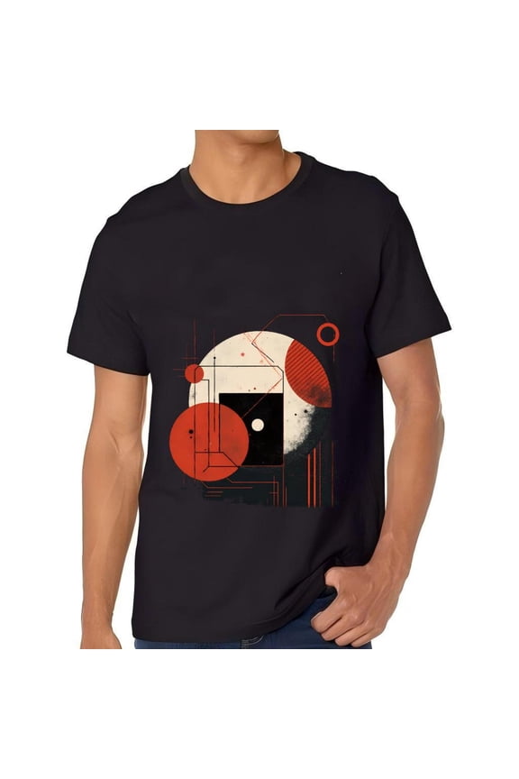 Men's Cotton Short Sleeve T-Shirt - Modern Abstract Geometric Design in Red & White Minimalistic Futuristic Aesthetic Symmetrical Pattern Tee