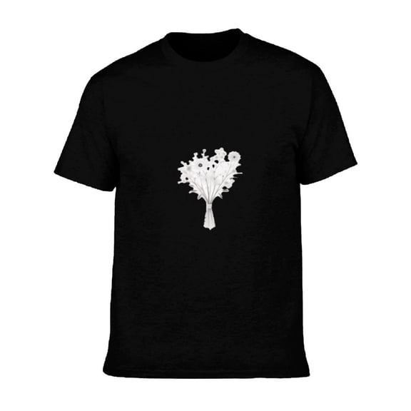 Men's Cotton Short Sleeve T-Shirt - Modern Minimalistic Black Tee with Abstract White Flower Bouquet Graphic Design