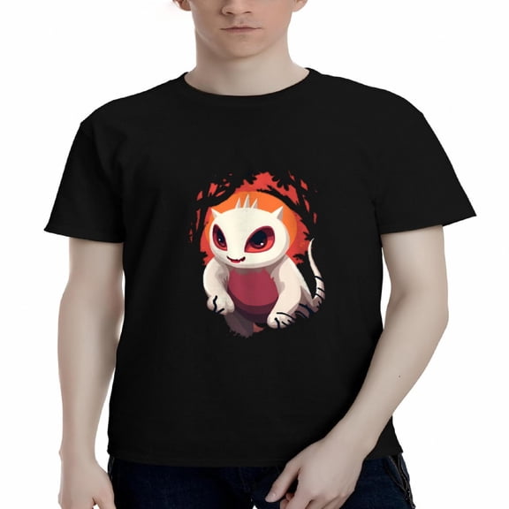 Men's Cotton Short Sleeve T-Shirt - Playful Cartoon Tiger Design with Expressive Eyes & Red Markings Cheerful & Lively Style