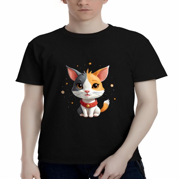 Men's Cotton Short Sleeve T-Shirt - Playful Design with Whimsical Orange Dots on Black Background - Fun Tee Tops