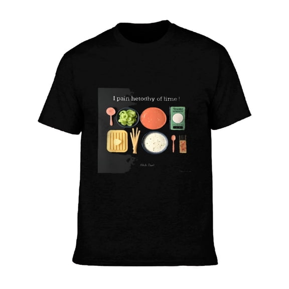 Men's Cotton Short Sleeve T-Shirt - Playful Kitchen Utensils Graphic Design with ' I Pain Betroth of Time ' Phrase