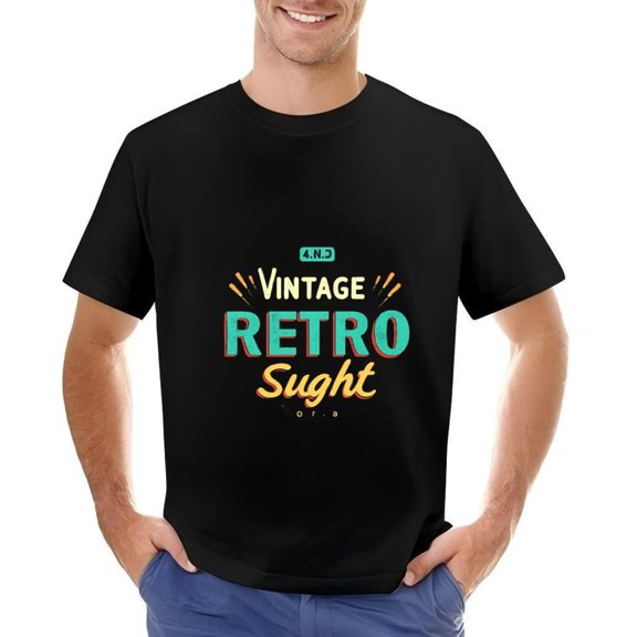 Men's Cotton Short Sleeve T-Shirt - Retro 1980 Design with Vintage ' 4 M D ' Text in Teal Orange & Yellow
