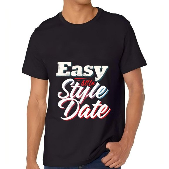 Men's Cotton Short Sleeve T-Shirt - Retro ' Easy Style Date ' Graphic Tee with Distressed Bold Text Design