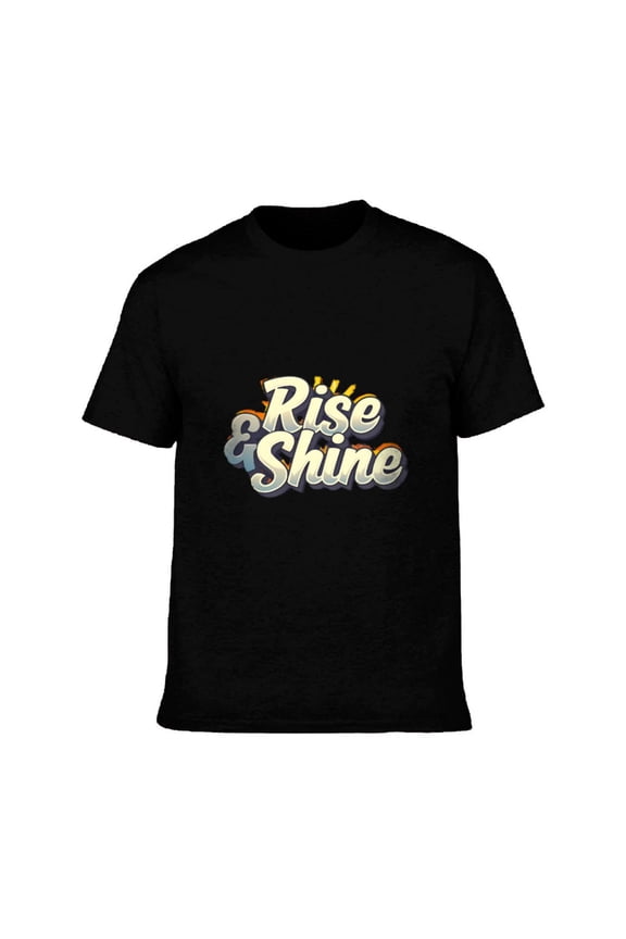 Men's Cotton Short Sleeve T-Shirt - " Rise & Shine " Colorful Gradient Design Playful Font Casual Tee Top for Everyday Wear