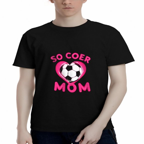 Men's Cotton Short Sleeve T-Shirt - Soccer Heart Graphic Tee with " SO COER MOM " in Pink & White - Perfect for Soccer Moms