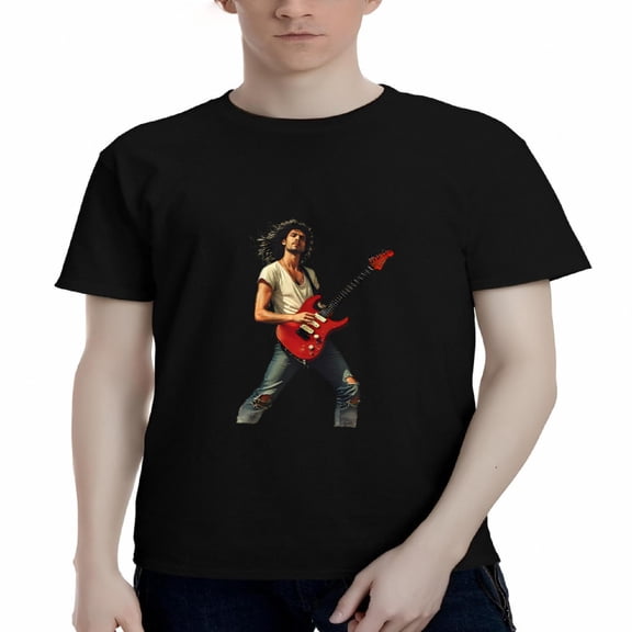 Men's Cotton Short Sleeve T-Shirt - Style Vibrant Red Guitar Graphic Casual Fit Tee Top for Music Lovers